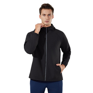 Veste coupe-vent en softshell molletonnée pour homme pour l'entraînement, veste de sport zippée pour la salle de sport, avec capuche, haut d'entraînement thermique, teint - Product Image 2