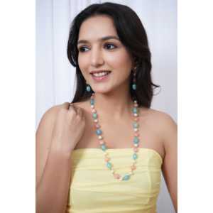 ชุดเครื่องประดับแฟชั่นลูกปัดหินมุกมุกยาวสีน้ำเงินสีชมพู - Product Image 5