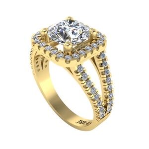 Oferta especial Anillo de Compromiso de Halo con Vástago Dividido de Plata 925 Chapado en Oro Amarillo y Diamante Redondo para Mujer a Precio Mayorista - Product Image 4