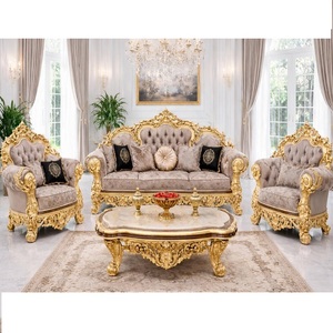 Juego de Sala de Estar Princess Square, Muebles de Madera Tallados a Mano de Lujo, Personalizados, Juego de Sofás Dorados con Acabado Real - Product Image 1