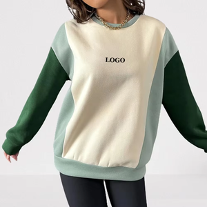 Sudadera con capucha de invierno de gran tamaño a la moda para mujer, sudadera con hombros caídos bordados personalizados, Jersey informal, cuello redondo, Color Doble - Product Image 3