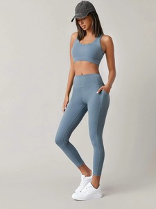 Highly Recommended Women <b>Seamless</b> Yoga Set Solid Color Workout <b>Leggings</b> and Sports Bra Gym Fitness Wear - Product Image 3