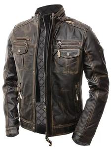 Chaqueta de Cuero Genuino de Oveja para Hombre, Estilo Café Racer, Personalizada, de Alta Calidad, Resistente al Viento e Impermeable, Gruesa, Vintage, Marrón Desgastado, para Invierno - Product Image 6