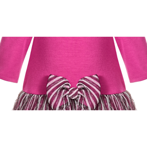 Vestido de Gasa Morado para Niña con Falda de Lurex, Cuerpo de Punto y Decoración de Lazo, Talla 18MOS para 3-8 Años, Estilo Largo - Product Image 3