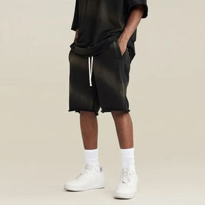 <b>Men's</b> Eco-Friendly Mid <b>Waist</b> <b>Elastic</b> Vintage Sun Faded <b>Shorts</b> 160g Heavy Acid Washed Gradient Breathable High Street - Product Image 5