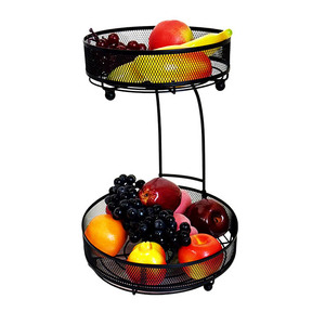 2-Tier Black Metal Wire Baskets Kitchen Organizer for Fruits Vegetables <b>Eggs</b> Snacks - Product Image 2