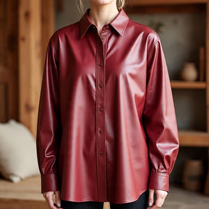 Camisa de piel de oveja de gran tamaño para mujer, prendas de vestir exteriores de manga larga con cuello de plumón y diseño abotonado, estilo de moda Vintage - Product Image 2