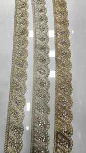 Custom Made Machine Embroidered <b>Laces</b> in Scalaping Pattern Also With White Pearls Stitched and in 3 Colours for Wedding Dresses - Product Image 6
