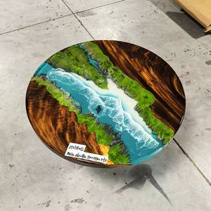 Tavoli da Pranzo e Caffè in Legno Massiccio con Resina Epossidica Effetto Oceano, <span class=keywords><strong>Lago</strong></span> o Fiume, Arredamento per la Casa - Product Image 5