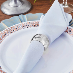 Rond de serviette rond en argent martelé en gros pour la décoration de la table de la maison et du restaurant à bas prix - Product Image 2