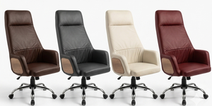 Chaise de bureau de direction en cuir synthétique avec détails en bois, base métallique, pivotante, réglable, ergonomique, pour usage professionnel - Product Image 5