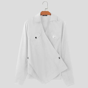 Chaquetas informales de manga larga de lana de Color sólido de alta calidad para hombre, moda de otoño, ropa de calle, prendas de vestir exteriores, diseños irregulares con solapa - Product Image 4