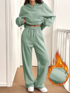 Conjunto de chándal con logotipo personalizado de OEM, chándal de mujer con estampado propio, conjunto de ropa deportiva de 2 piezas, conjunto de pantalones de chándal y Sudadera con capucha de algodón de gran tamaño - Product Image 4