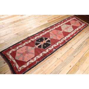 Turkish Vintage Rug 3x12.3 ft (91x375 cm), Herki <b>Red</b> <b>Wool</b> Rug - Product Image 2