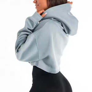 Conjunto Deportivo de Invierno para Mujer, Top Corto Personalizado, Conjunto Informal de Dos Piezas para Hacer Ejercicio, Sudadera con Capucha y Cremallera, Conjunto de Jogger 100% Algodón Ecológico con Logotipo - Product Image 5