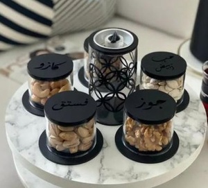 Juego de 4 cajas de frutas secas dulces acrílicas con bandeja de metal Caja de dulces de forma redonda de diseño admirable de La India - Product Image 4