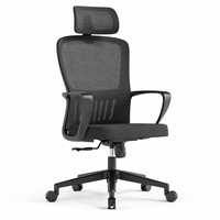 Chaise de bureau moderne à dossier haut en maille avec appui-tête, accoudoirs fixes, siège rembourré, base à cinq étoiles noire pour bureau de direction