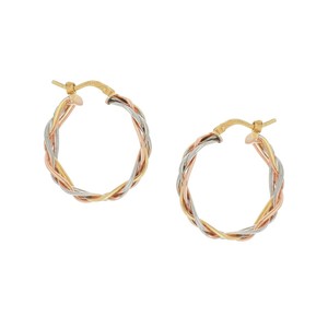 Boucles d'oreilles créoles de haute qualité en gros, trois couleurs, quatre tubes, 20 mm, plaqué or 18 carats sur argent sterling 925 - Product Image 2