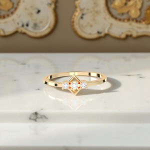 0.08 Carat E-F/VVS-VS Moissanite Round Cut <b>Diamond</b> Prong Set Minimalist geometric <b>diamond</b> <b>ring</b> Made in Silver For Her - Product Image 5