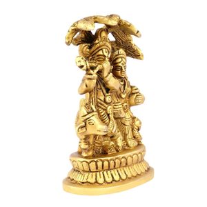Laiton poli Radha Krishna arbre idole Murti avec Statue de vache religieux maison article décoratif Style d'arbre Kalpvariksha - Product Image 2