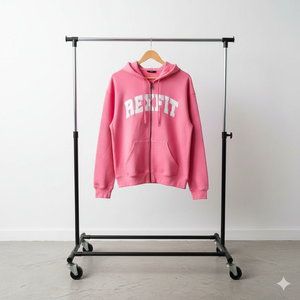 Sweat-shirt à capuche rose Rexfit zippé 100% coton, polaire premium, écologique, respirant, pour tenue formelle et usage quotidien - Product Image 1