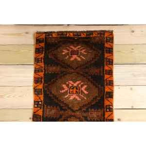 พรมตุรกีขนาดเล็ก 1.6x3 ฟุต สีน้ำตาลวินเทจ ลายพรมขนสัตว์แบบนามธรรม - Product Image 3