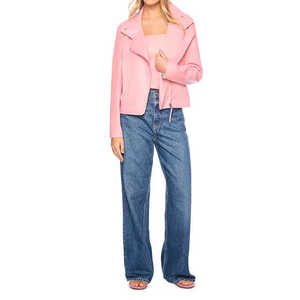 Chaqueta de cuero de piel de oveja de manga larga para mujer de alta calidad, chaqueta acolchada para motocicleta, cremalleras, lona transpirable con acabado de algodón - Product Image 2