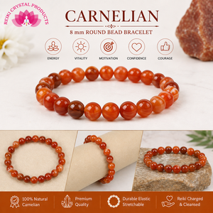 Natural Carnelian 8mm Round Bead Bracelet for Courage Confidence & Positive Energy-Reiki Charged Gemstone - Product Image 2