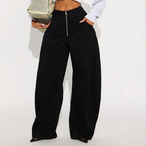Pantalones Anchos Negros de Cintura Alta con Cremallera para Mujer, Estilo Moderno, Ropa Deportiva, Servicio OEM, Proveedor Pakistaní - Product Image 3