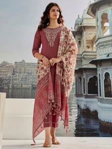 Fabriqué sur commande/taille personnalisée et confort pur coton couleur vive avant côté broderie vêtements de fête Kurti et bas avec ensemble Dupatta - Product Image 5