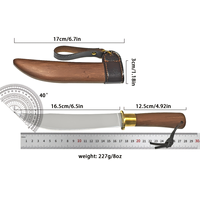 Couteau de chasse d'extérieur avec manche long en bois et cuivre, lame en acier 9Cr18MoV, garde-lame en laiton, conception à lame pleine intégrée, outil de camping OEM