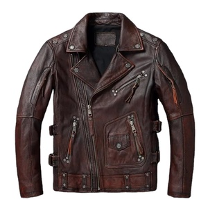 Vente en gros Veste en cuir véritable de marque de qualité en peau de mouton Manteau à rivets Cool Motor Rider Style vintage Vêtements en cuir grainé - Product Image 1