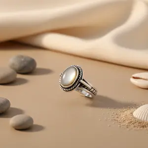 Bague pour femme en argent sterling 925 avec pierre en nacre, élégantes bagues en perles - Product Image 1