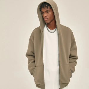 Unisex Oversized <b>Zip</b> <b>Hoodie</b> 100% Cotton Heavyweight Lined Solid Vintage Winter Streetwear Drop Shoulder Washed Fleece Sweatshirt - Product Image 1