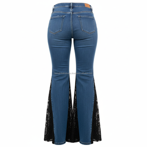 Jean évasé taille haute en dentelle patchwork pour femme, coupe cloche sexy évidée, style streetwear, grandes tailles, personnalisable – Nouvelle collection - Product Image 3