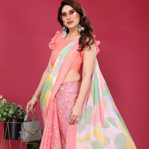 <b>Ethnic</b> Style Adult <b>Bandana</b> Floral Pattern Moss Chiffon Silk Saree Print Eco-Friendly Stretchable India Origin All Seasons - Product Image 1