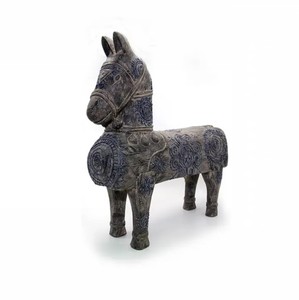Decoración antigua, decoración barata para el hogar, estilo artesanal, producto OEM, caballo de madera grande Vintage con brocado, tela de cera dibujada a mano - Product Image 2