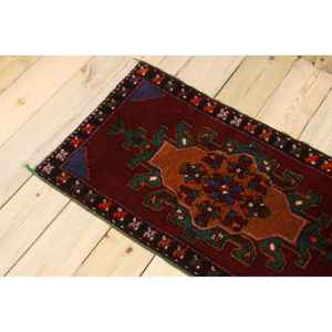 Alfombra Turca de 1.7x3.2 pies, Alfombra, Alfombra a Cuadros Roja de Lana - Product Image 4