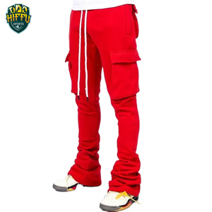 Pantalones de chándal acampanados de lana de algodón 100% con bolsillos Cargo, pantalones elásticos de estilo holgado de cintura media, pantalones de chándal acampanados apilados para hombres - Product Image 1