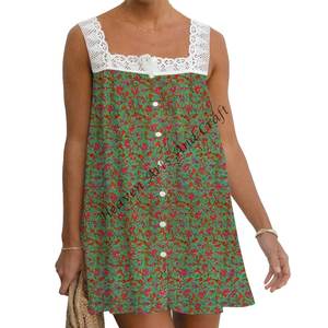 Robe midi en coton pour femmes, neuve d'usine, élégante, décontractée, courte, vêtements pour femmes, vente chaude, belle robe en coton imprimée à la main - Product Image 3