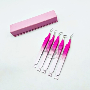 <b>Pink</b> White Ombre Diamond Grip Eyelash Tweezers Custom Sustainable Stainless Steel Lash Tweezers with <b>Bows</b> Pointed Fiber Tip - Product Image 1
