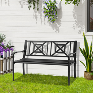 Outsunny Banco de Jardín de Acero Negro para 2 Personas con Respaldo Alto y Reposabrazos, 128x62. 5x81. 5 cm - Product Image 2