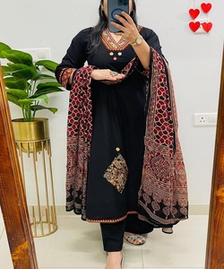 FANCY RAYON SLUB APPLIQUE WORK TOP-BOTTOM with DUPATTA FESTIVE WEAR IN-STOCK COTTON BLEND MULTI COLOR <b>Women's</b> Ethnic Garment - Product Image 6