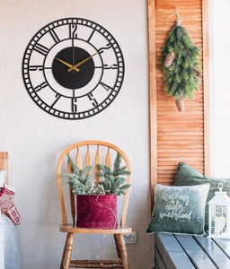 Horloge murale ronde en métal élégante, design minimaliste moderne noir, parfaite pour le salon, la chambre, le bureau et le couloir. - Product Image 1