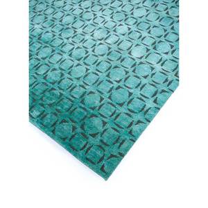 Tapis en laine et soie noué à la main bleu azalée, motif géométrique rectangulaire, pour salon, couloir, design puzzle pour adolescents - Modèle Aiws-3006 - Product Image 2