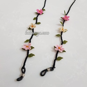 Piezas de gafas İğne Oyası Çiçek Gözlük İpi Pembe-Açık Pembe-Krem (Siyah Kordon) - Product Image 1