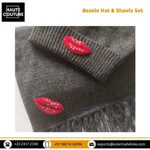 Ensemble de bonnet et châles unisexe brodés à la main avec perles et paillettes pour adultes pour l'hiver - Product Image 3