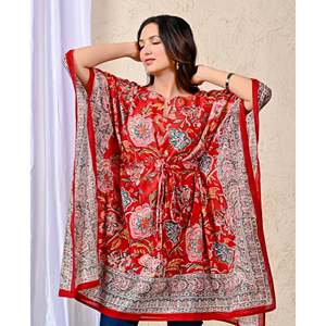 Caftán de Algodón Estampado a Mano, Talla Única, Transpirable, Elegante, para Ocio, Playa, Verano, Estilo Hippie, OEM/ODM Disponible - Product Image 1