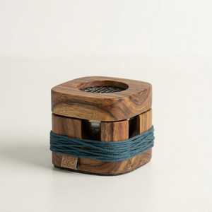 Pristine <b>White</b> Painted Wooden Square Incense Burner <b>Wrapped</b> In Decorative Green Cotton Thread Minimalist Interior Design - Product Image 3