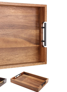 Plateau de service en bois d'acacia rectangulaire décoratif fait à la main de qualité durable pour l'hôtel et le restaurant - Product Image 6
